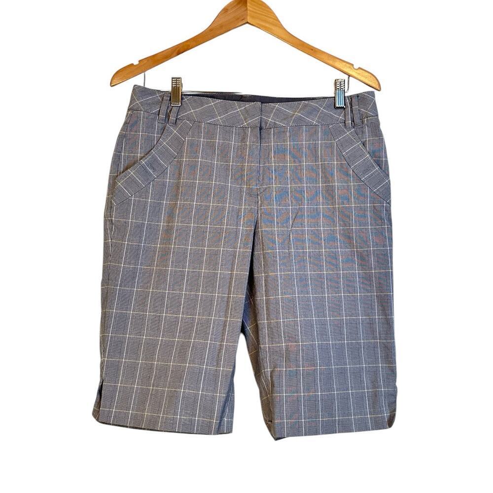 Cutter & Buck Women Plaid Golf Bermuda Shorts Size 8 Gray White Stretch Comfort